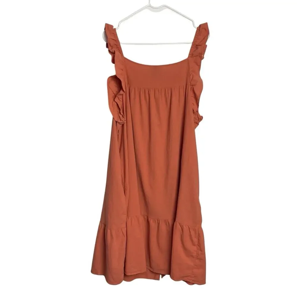 Universal Thread Womens Flutter Sleeve Dress 1X Peach Button Down Ruffle Tiered